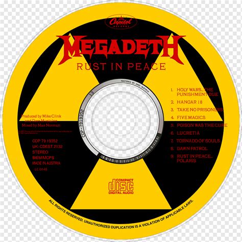 Megadeth Compact disc Rust in Peace Live Album, megadeth, album, label ...