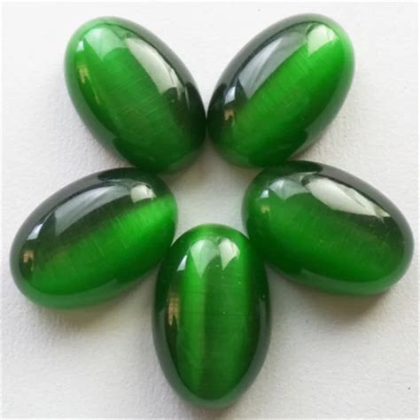 Free shipping!!! 5Pcs Beautiful Lovely Green Cat Eye stone Oval CAB ...