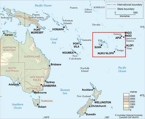 Map of Australia and Pacific region, showing the location of Tonga ...