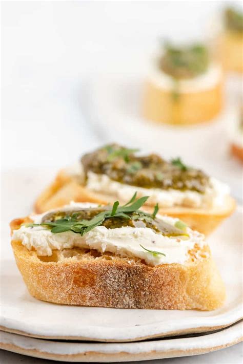 Goat Cheese Crostini Canapes with Pesto - Tasty Made Simple