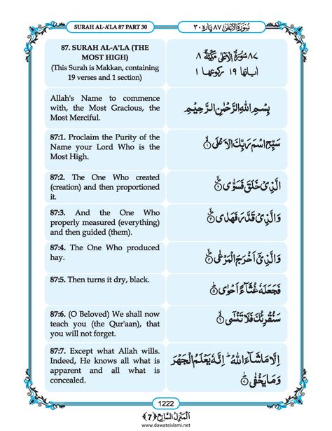 Surah Ala in English, Listen Audio Mp3 & Download English PDF