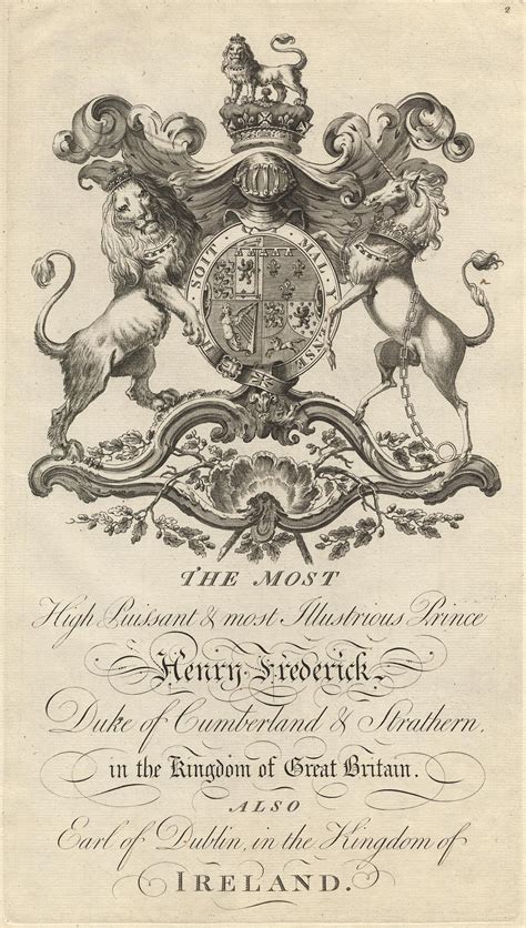 Print engraving with the coat of arms of Henry Frederick, Duke of ...