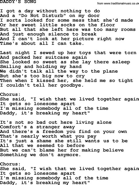 Kris Kristofferson song: Daddy's Song.txt, lyrics and chords