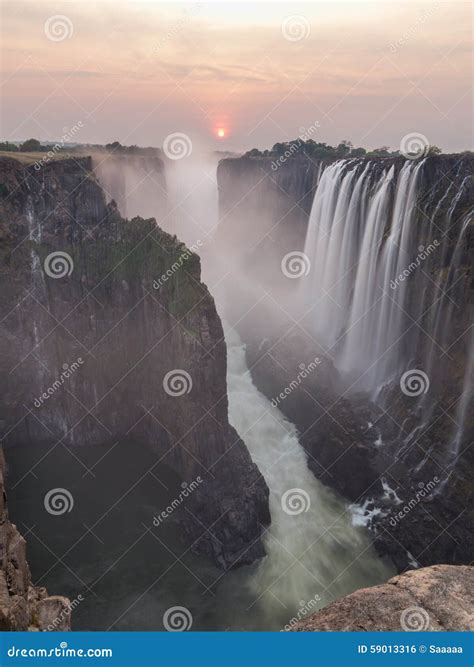 Victoria Falls Sunset from Zambia Side, Rocks in the Foreground Stock ...