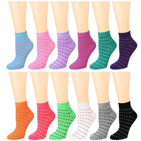 Falari - 12 Pairs Women's Ankle Socks Assorted Colors Size 9-11 Polka ...