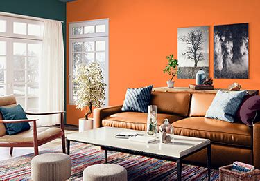 Simple Orange Colour Combination Living Room