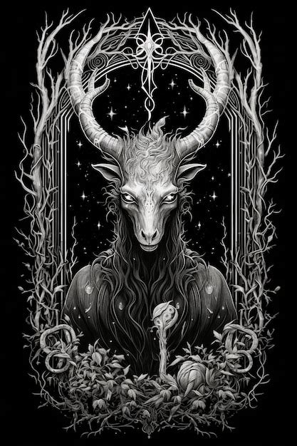 Premium AI Image | a drawing of a goat with horns and horns.