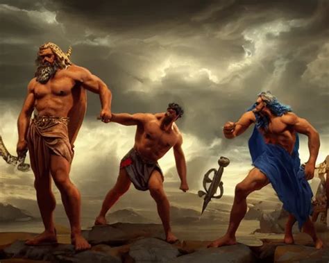 Zeus, Poseidon and Hades defeating Chronos, Greek | Stable Diffusion