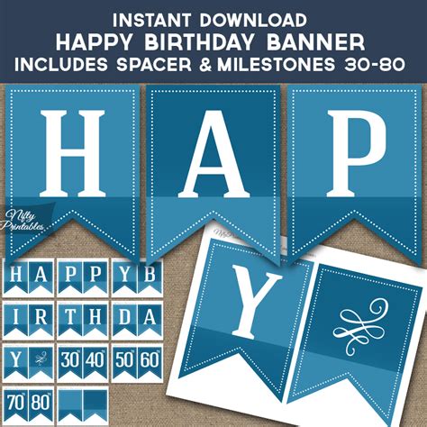 Printable Blue Happy Birthday Banner