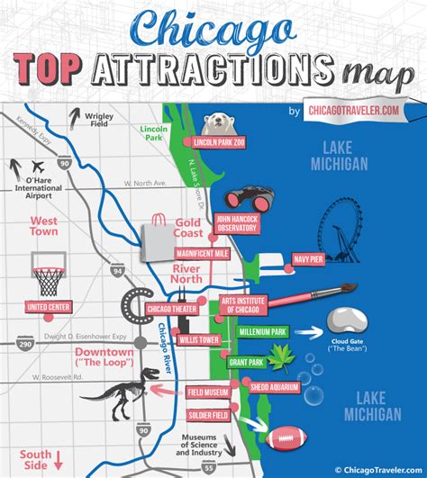 Chicago Maps- See a Map of Chicago Illinois Theaters, Shopping, Hotels ...