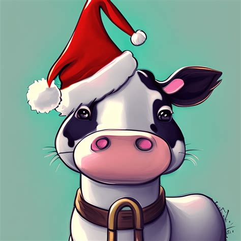 Cute Cartoon Cow with Santa Hat Portrait · Creative Fabrica