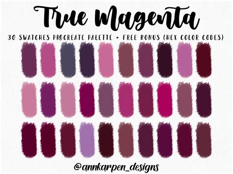 True Magenta Procreate Palette, 30 HEX Color Codes, Instant Digital ...