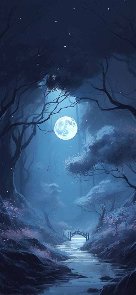 Blue Night Forest & Moon Art Wallpapers - Blue Forest Wallpapers