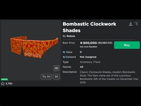 New Roblox Clockwork Limited Accessory (Bombastic Clockwork Shades ...