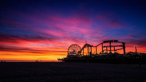 Place of fun, Santa Monica Pier at sunset, City Of Los Angeles ...