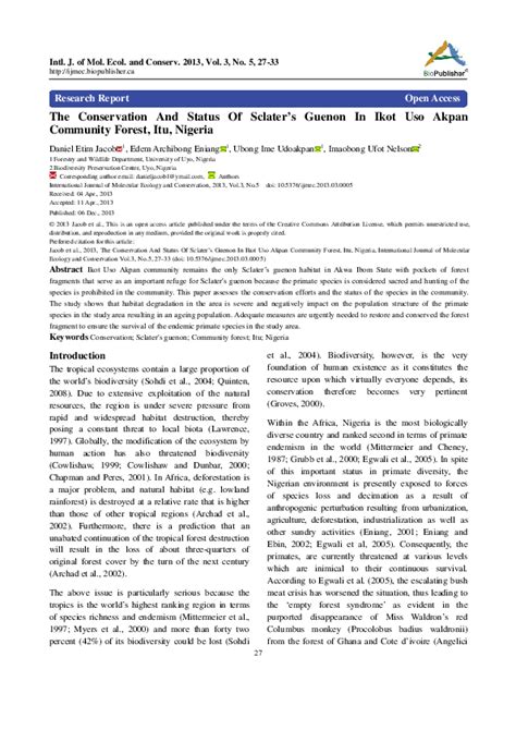 (PDF) The Conservation and Status of Sclater's Guenon in Ikot Uso Akpan ...