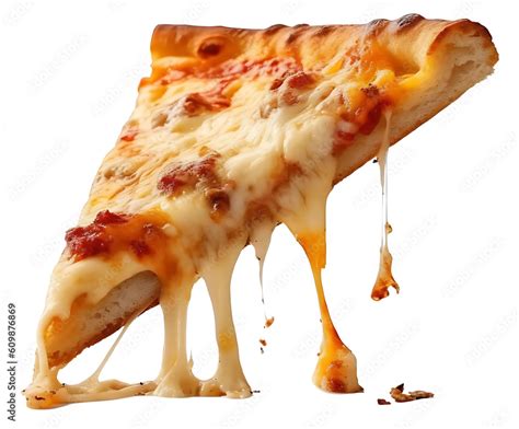 A slice of pizza with stretchy cheese. Isolated on a transparent ...