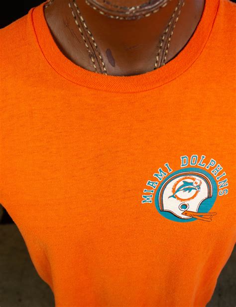 Vintage Miami Dolphins Graphic T Shirt 70s Helmet Chest Logo Orange La ...