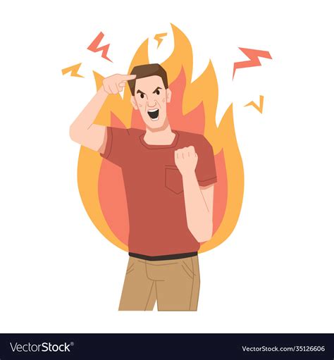 Furious screaming guy crazy person fire flame Vector Image