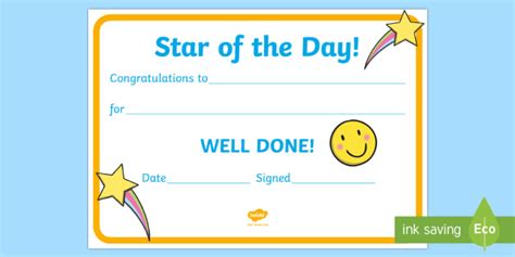 👉 Star of the Day Award Certificate (teacher made)