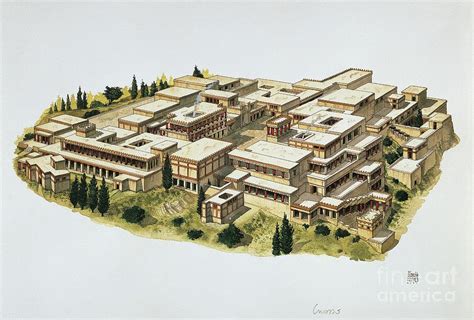 Reconstruction Of Knossos Palace, Crete, 20th Century Bc Painting by ...