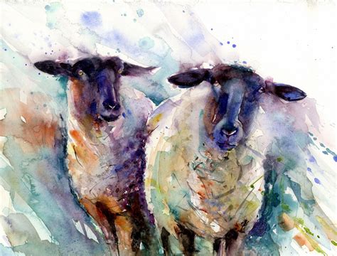 home products limited edition print of original 2 ewes sheep painting ...