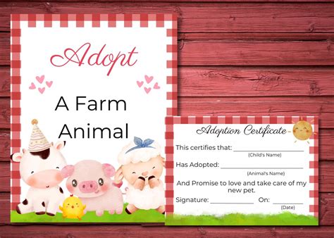 Farm Animal Adoption Sign Farm Birthday Party Adoption - Etsy