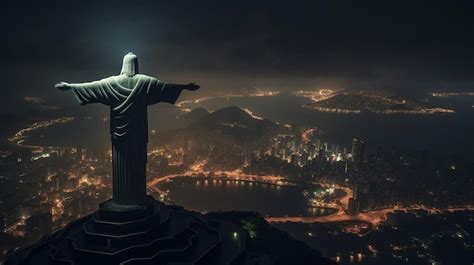 Premium AI Image | Night view of Christ the Redeemer