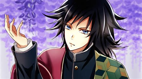 Demon Slayer Giyuu Tomioka With Black Hair And Blue Eyes With ...