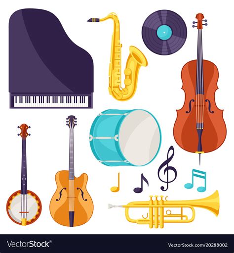 Set musical instruments jazz blues and Royalty Free Vector