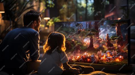 Premium AI Image | family watching tv together