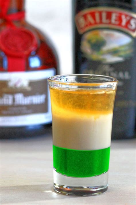 The Irish Flag shot drink is a layered cocktail with green creme de ...