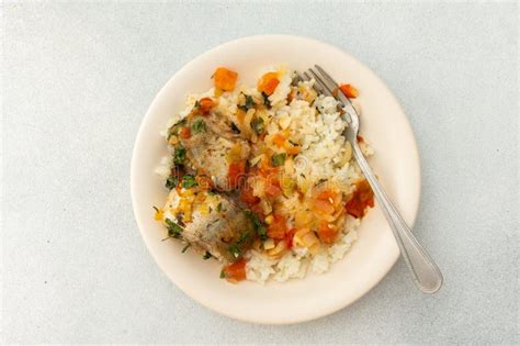 White Rice with Baked Vegetables and Baked White Pollock Fish Stock ...