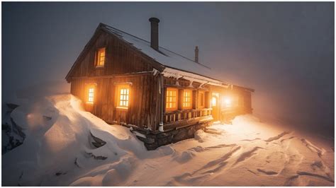 Night Blizzard Sounds at Mountain Cabin┇Frosty Wind Ambience & Freezing ...