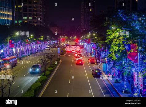 Christmas lights and decorations in downtown Taipei Taiwan Stock Photo ...