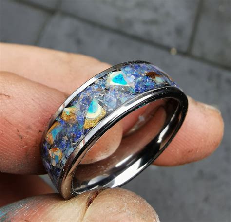 australian opal ring, rough opal ring, opal ring men, tungsten, mens ...