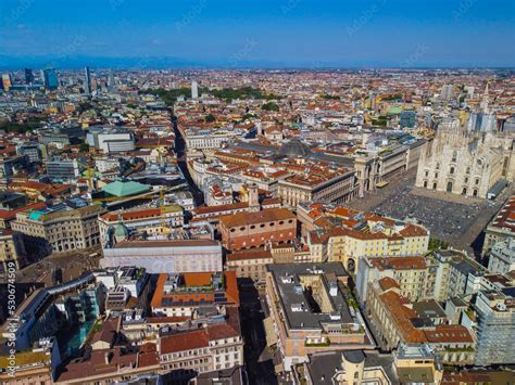 Aerial view of Piazza Duomo in front of the Gothic cathedral in the ...