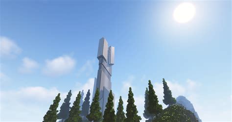 Made a giant sci-fi tower on some custom terrain : r/Minecraftbuilds