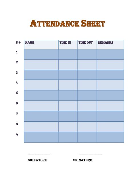 Attendance Sheet Free Printable