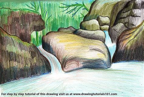 How to Draw a Waterfall Scenery (Waterfalls) Step by Step ...