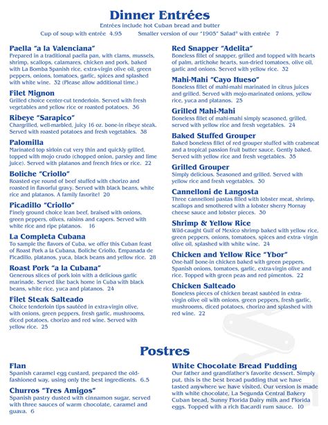 Columbia Restaurant Sand Key menu in Clearwater, Florida, USA