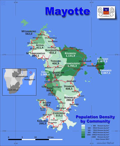 Mayotte Country data, links and map by administrative structure