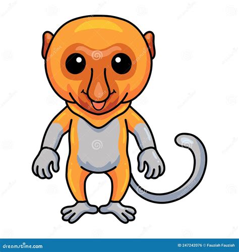 Cute Little Proboscis Monkey Cartoon Standing Stock Vector ...