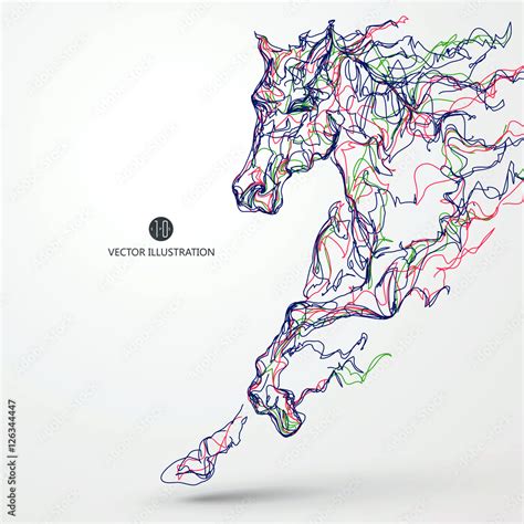 Running horse, colored lines drawing, vector illustration. Stock Vector ...