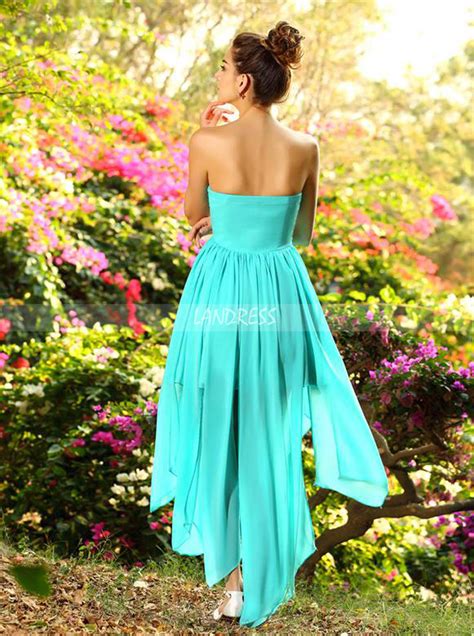 Light Turquoise High Low Homecoming Dresses,Chiffon Bridesmaid Dress ...