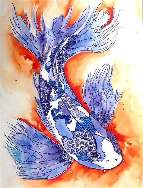 Koi fish print fish print zentangle digital print ink | Etsy in 2021 ...