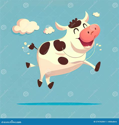 Cute Cow Cartoon Character Jumping for Joy, Cartoon Style, Modern ...