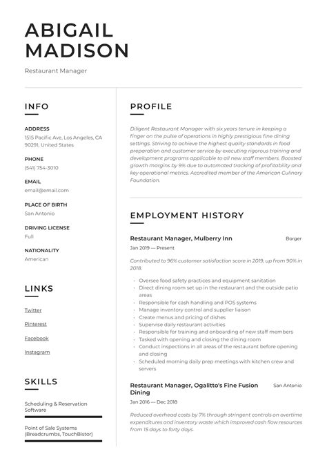 Restaurant Manager Resume & Writing Guide | +12 Examples | 2019