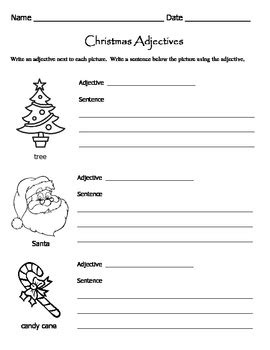 Christmas Adjectives Worksheets / Parts of Speech Worksheets by Kelly ...