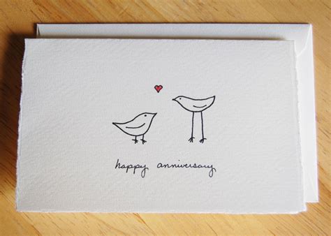 Cute Anniversary Card Simple Love Birds Drawing Happy Anniversary ...